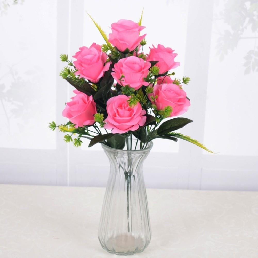 12 Heads Real Happy Silk Flower Mini Photography Photo Gift Valentine's Day Natural Flower Plastic Fake Rose Flowers Bouquet