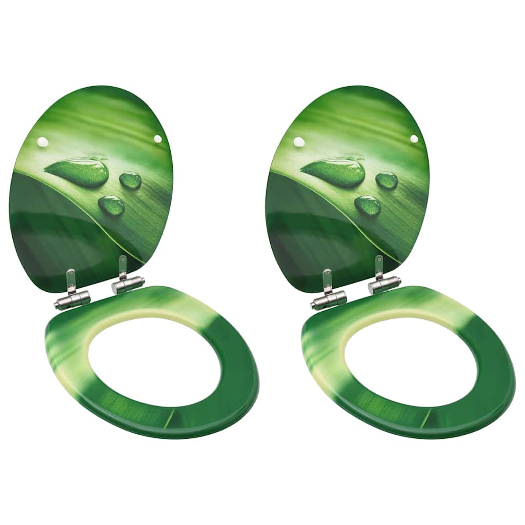 Soft Close Toilet Seat Set 2 pcs MDF Green Water Droplet Design