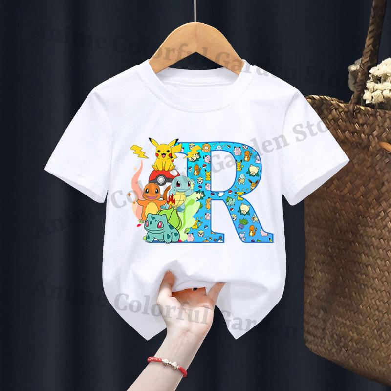Anime Pokemons Tshirts for Children Pikachu Cartoon Letter Printed Shortsleeved Top Boys Girls Summer Fashion Sports Tshirt