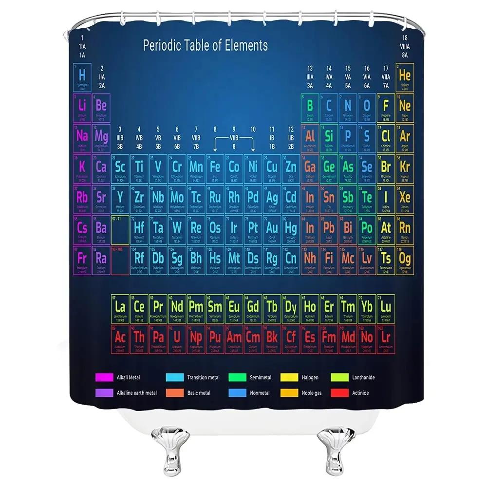 Hot New Periodic Table of Elements Shower Curtains Waterproof 3D Print White Fabric Bath Curtain for Bathroom Decor with Hooks