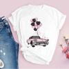 Womens White Love Balloon Butterfly Round Collar Print Tshirt Short Sleeve Graphic Dress Aesthetic Harajuku Style