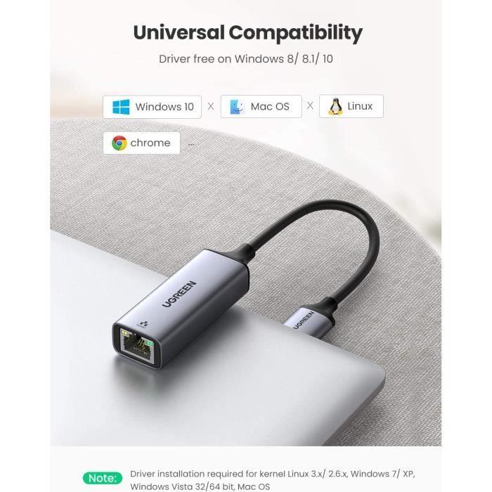 USB Ethernet Adapter - UGREEN - RJ45 - Aluminum - 1000 Mbps - LED Indicator