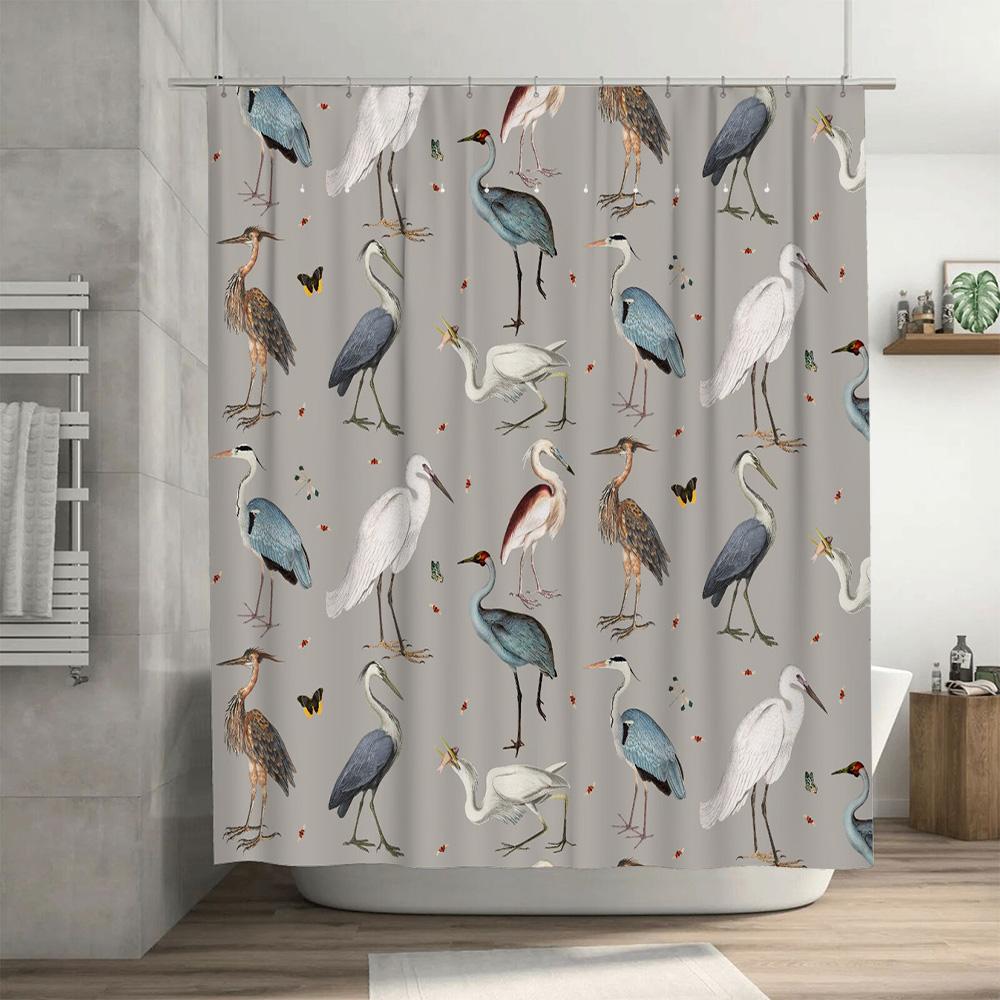 Vintage Birds Pattern Shower Curtain White Grey Blue Red Floral Waterproof Bath Decor Art Home Decoration Watermelon Print Showe
