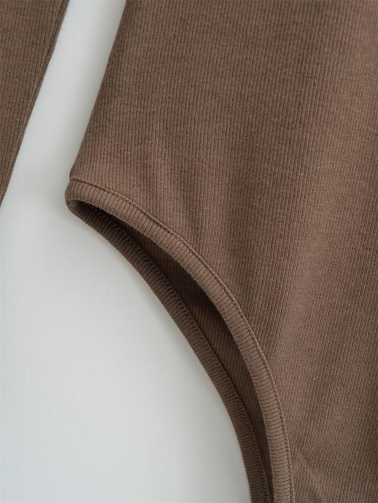 YPFF Trendy Women's Solid Color Slim Fit Round Neck Long Sleeve Bodysuit