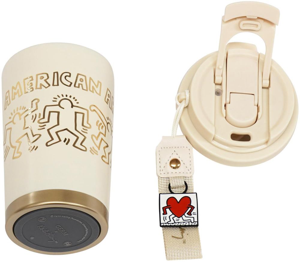 GERM X Keith Haring Coffee Tumbler 390ml Vacuum Insulated Mug Made of 316 Stainless with Lid and Keeps Warm and Dishwasher Great Gift Steel,