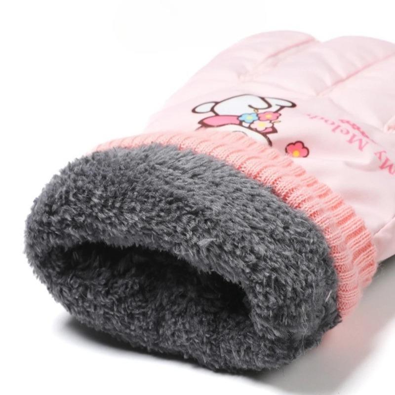 Kuromi Melody Winter Children Fleece Gloves Waterproof Outdoor Ski Warm Outdoor Cycling Gloves Windproof Cold Resistant Sanrio