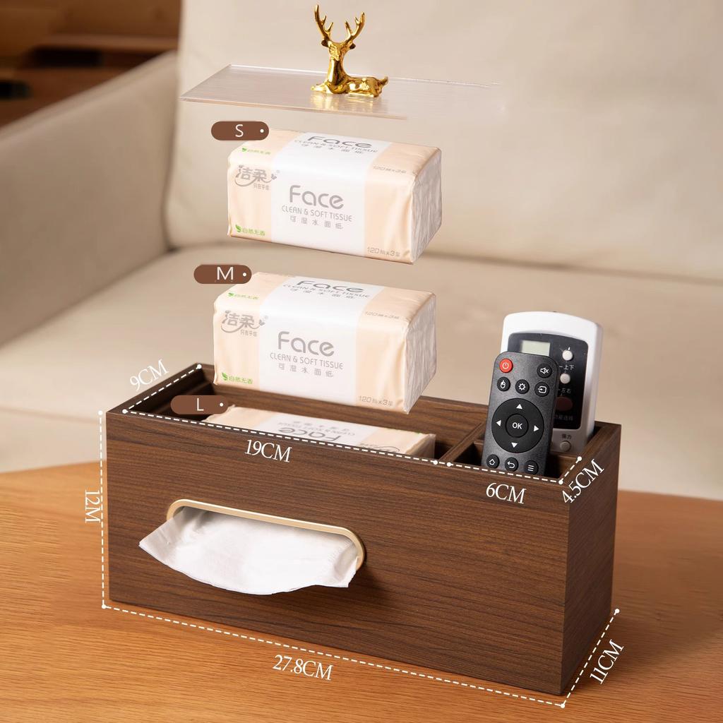 Luxury Wooden Tissue Box with Remote Holder - Desktop Organizer for Living Room, Hotel - Stylish Facial Tissue Dispenser