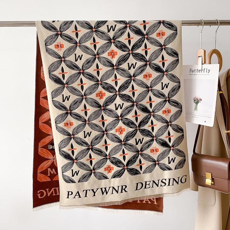 2024 New Letter Printed Fashionable Imitation Cashmere Scarf,Women's Dual-use Air Conditioning Shawl for Student