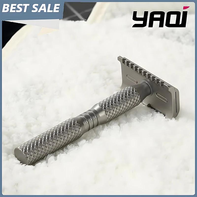 YAQI Ghost 90DC Cross Grain Pattern Titanium LightWeight Safety Razor 0.90mm Blade Gap Provide Comfortable Precise Shave For Men