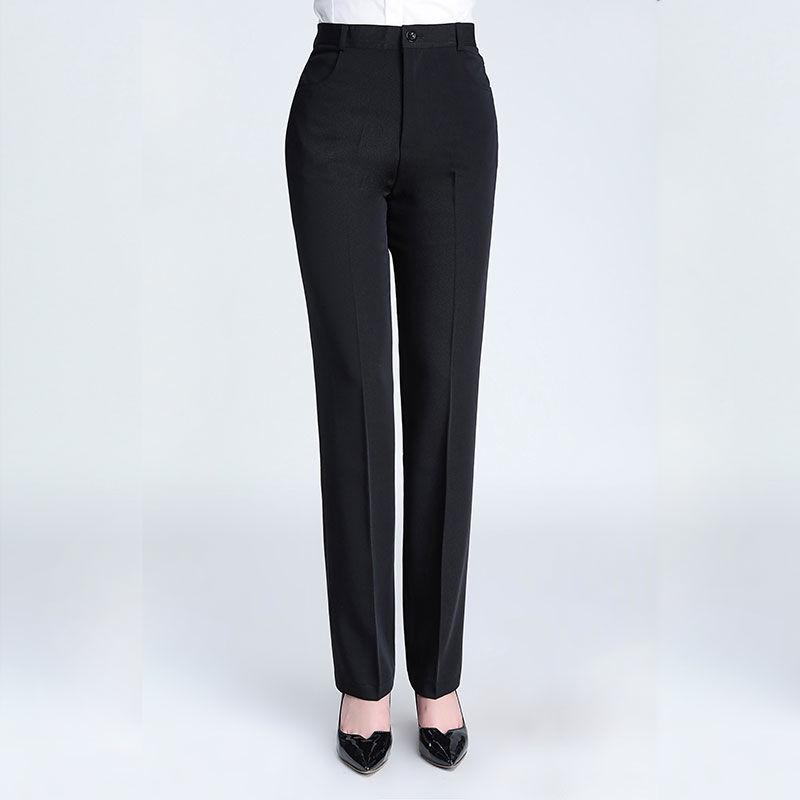 Women's Black High-Waisted Straight-Leg Professional Suit Pants