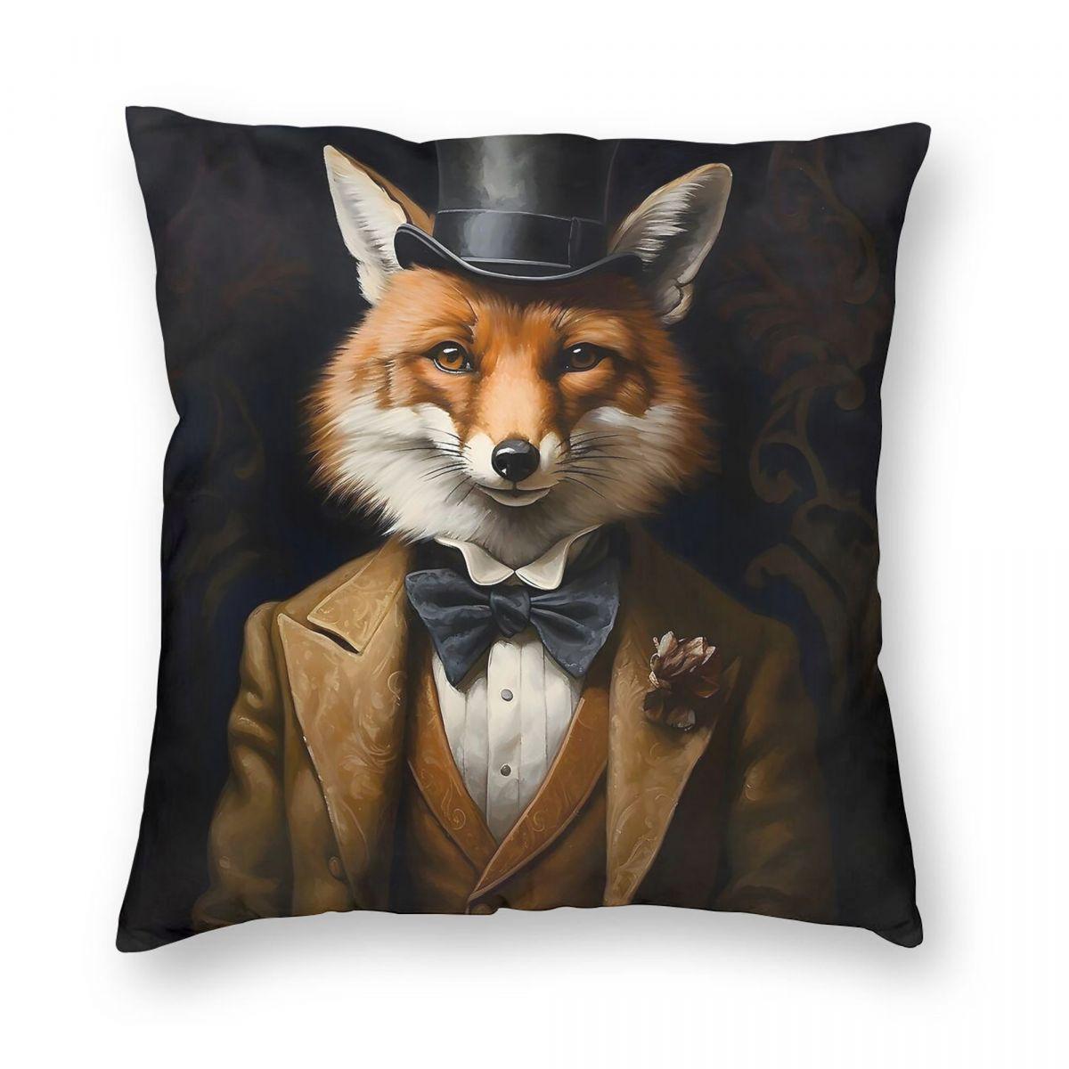 

Dapper Fox Portrait Square Pillowcase Polyester Linen Velvet Pattern Zip Decor Bed Cushion Cover 12x12Inch