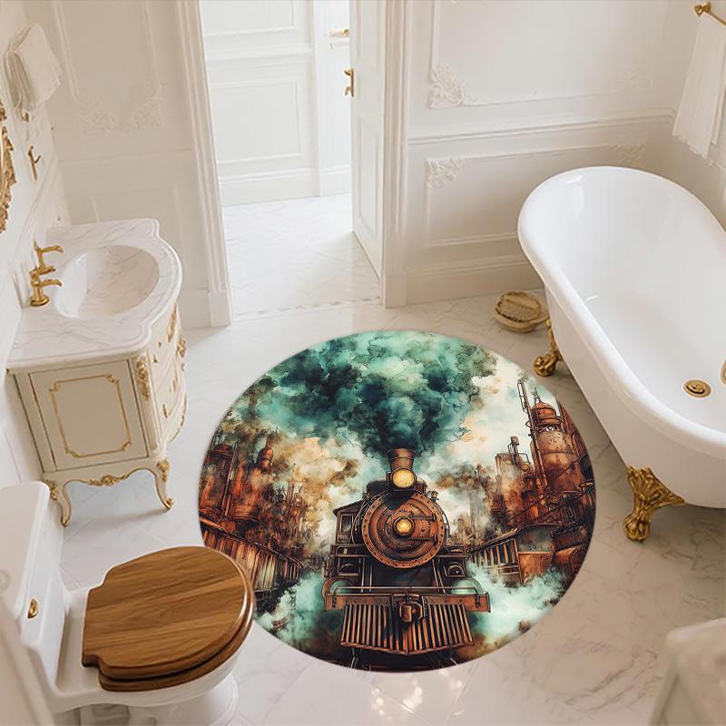 Steam Train,Round Area Rug,Carpet Rug for Living Room Bedroom Sofa Playroom Decor,Non-slip Floor Mat