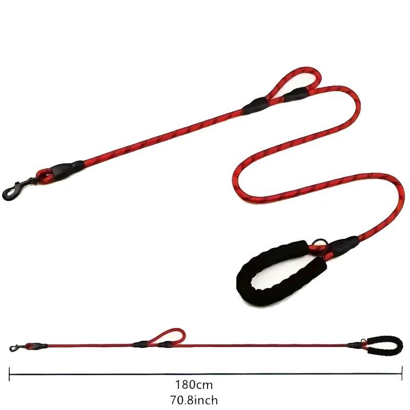 Reflective Double Handle Dog Leash - Anti-pull Heavy Duty Rope With Non-slip Grips For Large Dogs Outdoor Training 