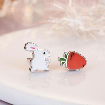925 Sterlingsilber Niedlich Modisch Kleine Kaninchen Rettich Cartoon Tier Ohrringe Für Frauen Freunde Geburtstagsgeschenke S-E560