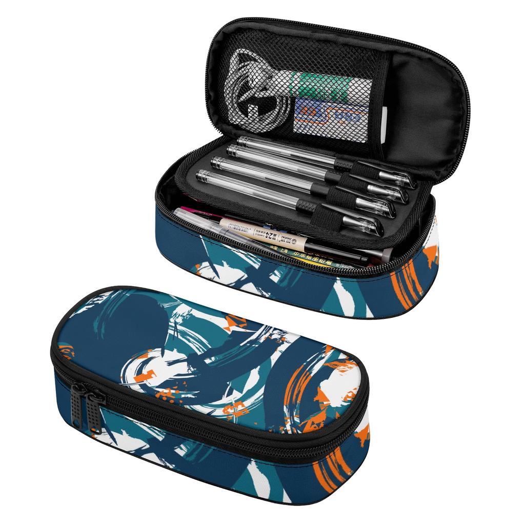 Pencil Case Large Capacity 300D Polyester Zipper Closure with Main Pocket Mesh Layer and Removable Pen Divider for Everyday Study
