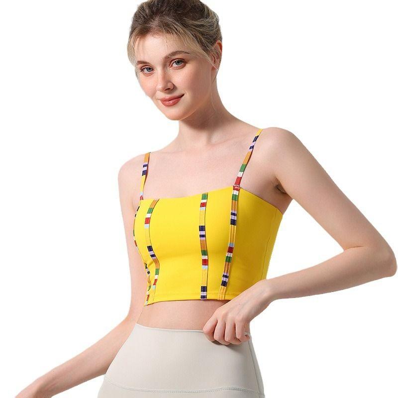 Export Cross-Border Colorful Thread Patchwork Nude Feel Sports Bra Underwear Running Beautiful Vest Gym Yoga Clothing Top Women
