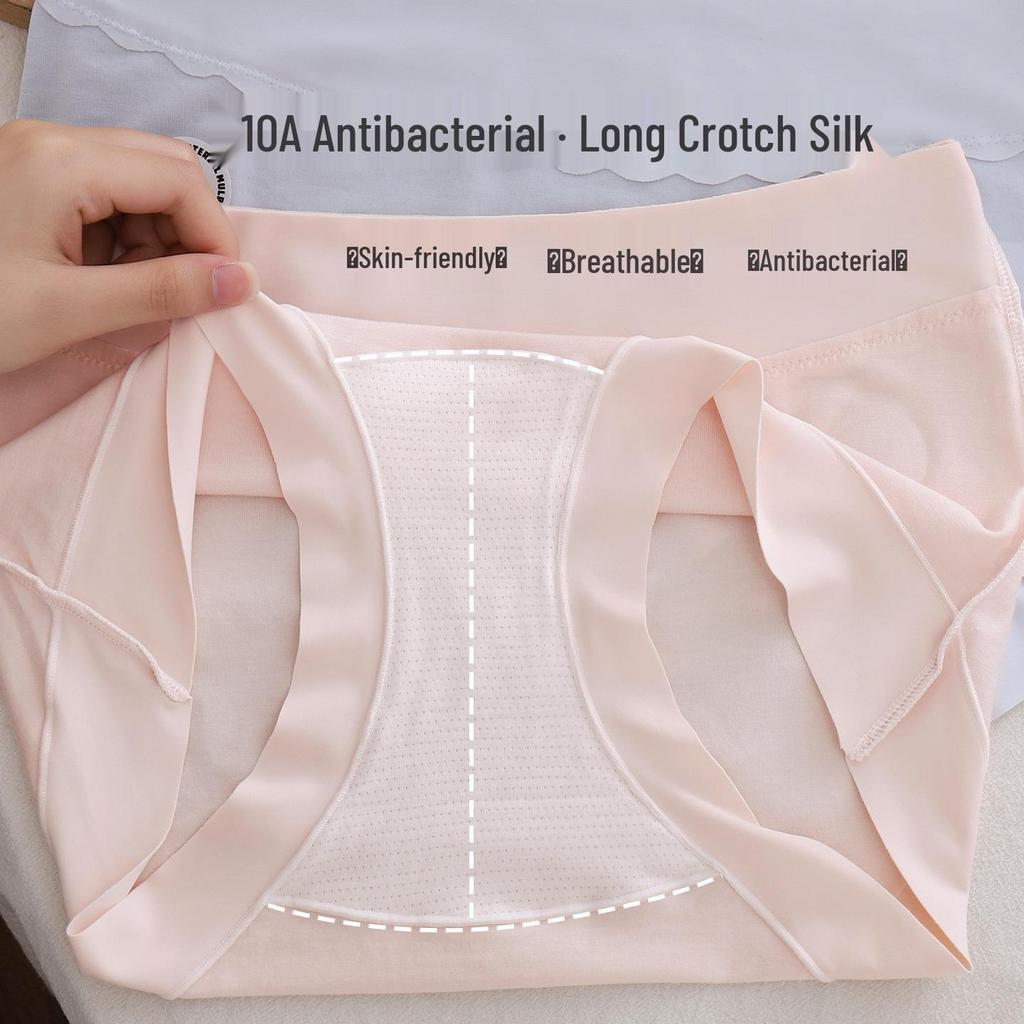 Plus Size Antibacterial Lyocell High-Waisted Seamless Tummy Control Silk Panties