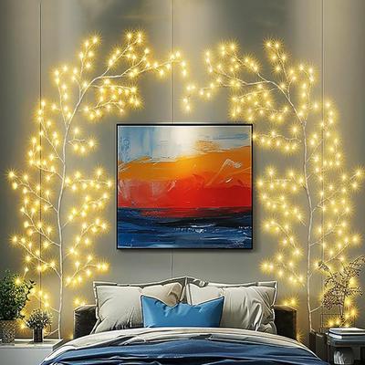 144LED White Enchanted Willow Vine Light 8 Modes Lighted Willow Vine Light Artificial Plant Birch Tree Branches Tree Fairy Light
