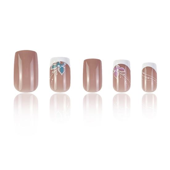 24Pcs Butterfly Fake Nails French Square Long Nail Extension Removable Home Salon Women Girls Full Cover Plastic Press on Nails Kit