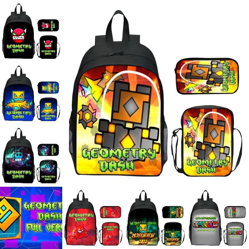 16-inch Children's Backpack Set Geometric Dash Durable Shockproof And Lightweight