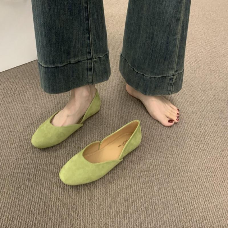 

Мода Модные универсальные туфли с круглым носком Женские замшевые балетки Весна Осень Слипоны Однотонные Повседневные минималистичные удобные туфли 35 зелёный