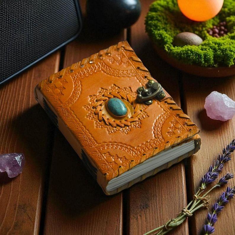 Embossed Leather Book of Shadows: Lapis Lazuli Grimoire Journal