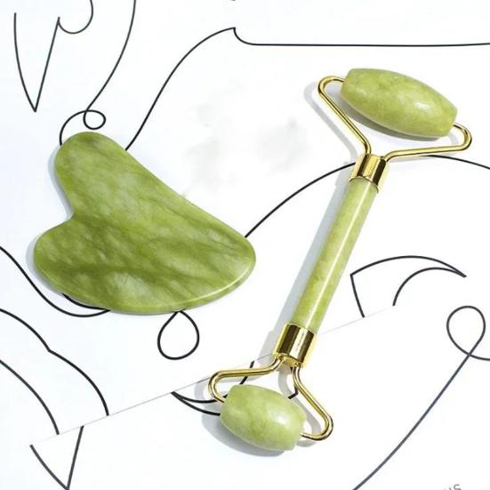 Natural Jade Scraping Board Roller Massager for Face Neck Body Eyes Facial Gua Sha Set Skin Care Scraping Tool for Improve Skin Condition