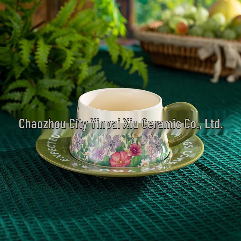 French Garden Luxury Coffee Cup & Saucer Gift Set: Elegant Mug with Saucer