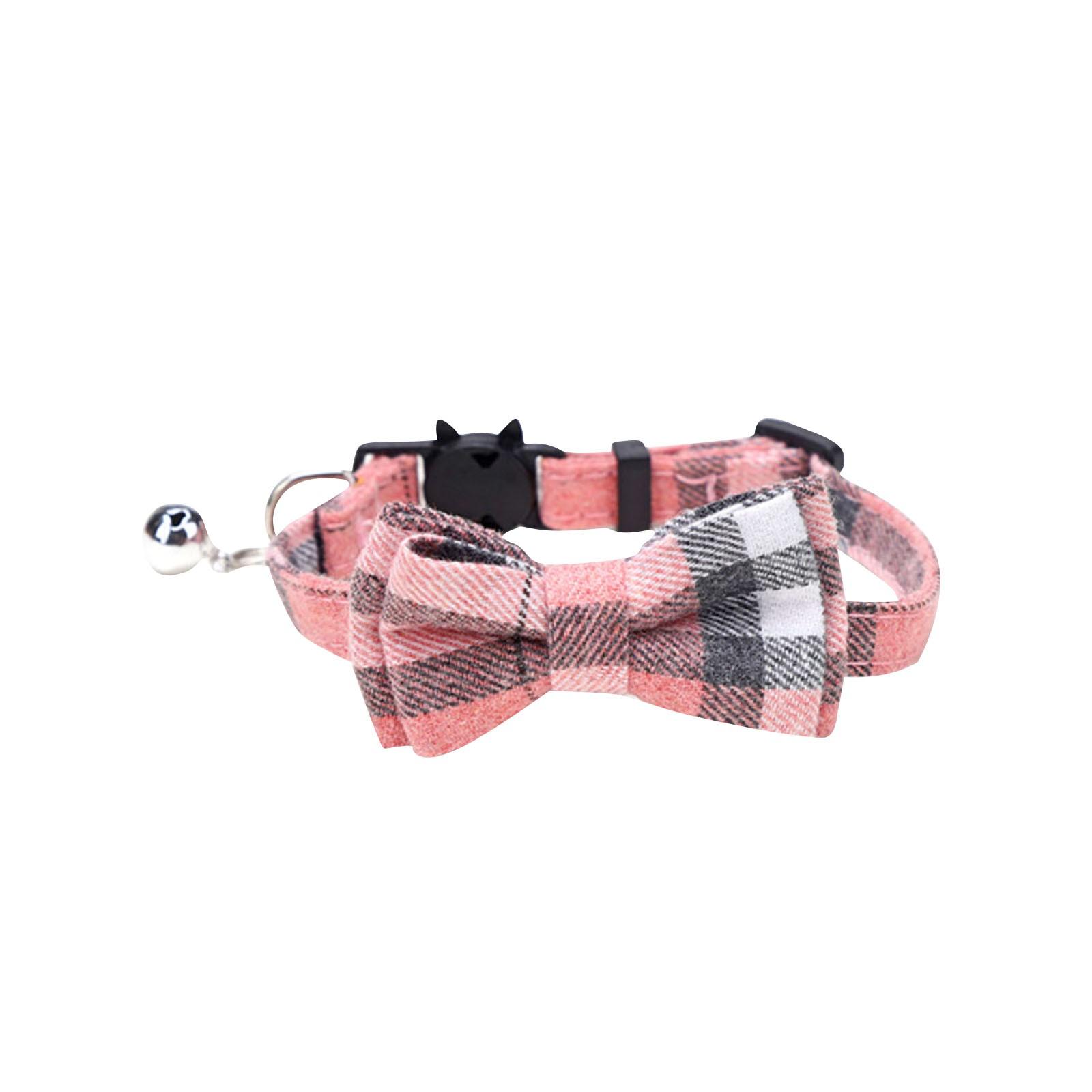 

Британський клітчастий бант-комірник Дзвіночок-комірник для тварин Застібка-липучка Нашийник для собаки One Size рожевий