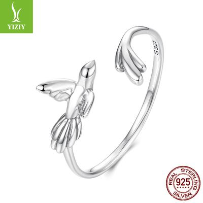 Anello Aperto Argento Semplice Uccello Intelligente Carino Animale Argento Sterling S925 Gioiello