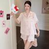 1011 Summer New Ice Silk Pajamas Women's Short-sleeved Shorts Sweet Wind Thin Lapel Loungewear Set Can Be Worn Outside