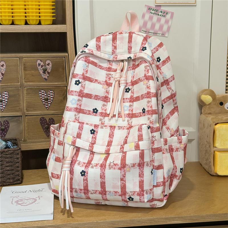 Preppy Women s Backpack Student Schoolbag Lightweight Check Backpack