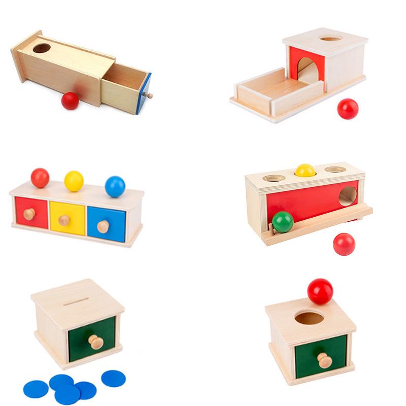 Montessori Wooden Coin Box Textile Drum Educational Toy for Ages 1-3