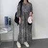 Plus Size Tie-Dye Mid-Length Casual Short-Sleeve Dress - Japanese Korean Style Summer Women's T-Shirt Dress