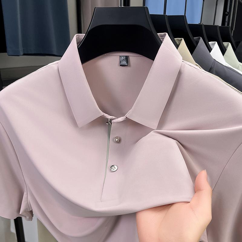 Direct T-Shirt Short-Sleeved Medium Blue Solid Color Casual Ice Silk Men'S Polo Shirt