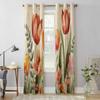 Tulip Flower Eucalyptus Leaves Window Curtains for Living Room Luxury Bedroom Curtain Kitchen Blinds Drapes Curtains