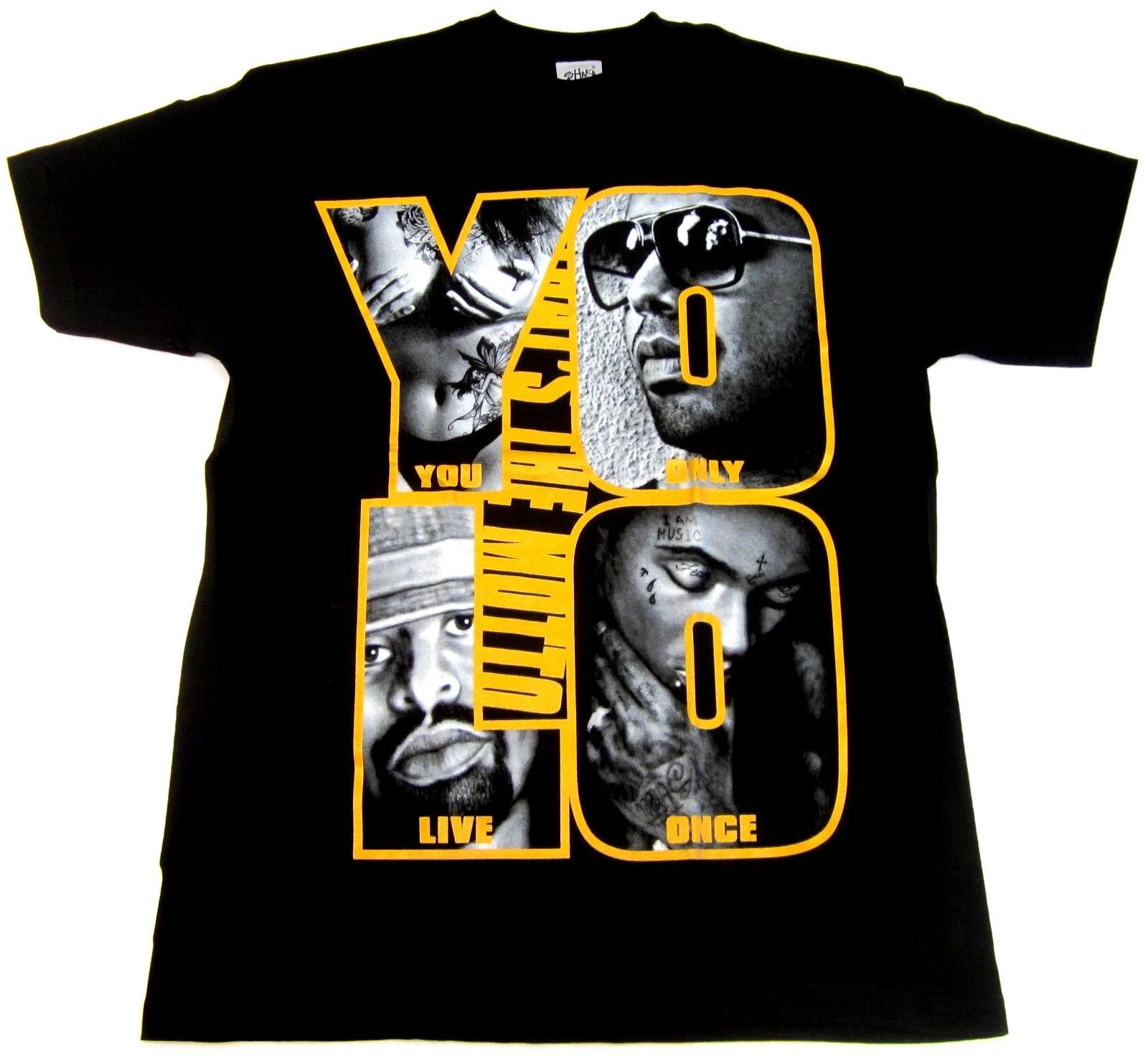 YOLO T-Shirt The MOTTO Drake Weezy YMCMB Tee Hip Hop Rap Men LARGE Black Gold XL