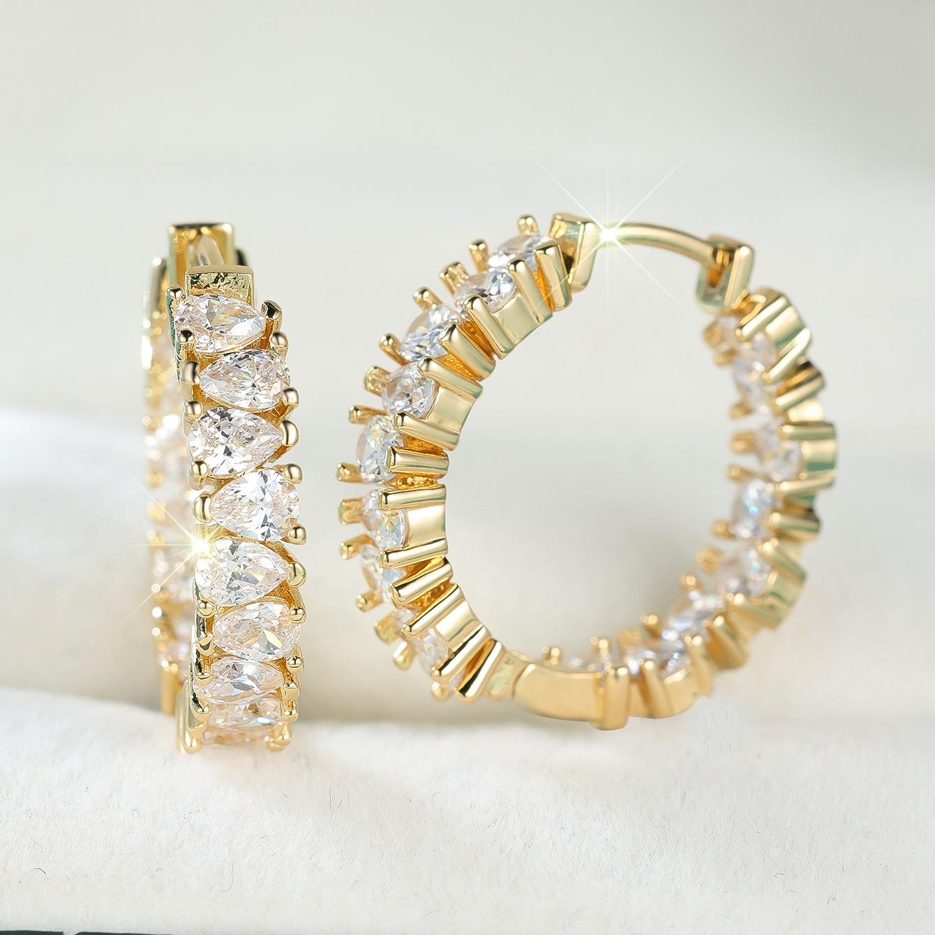 

Cute Female White Zircon Stone Round Hoop Earrings Vintage Fashion Gold Silver Color Wedding Jewelry For Women