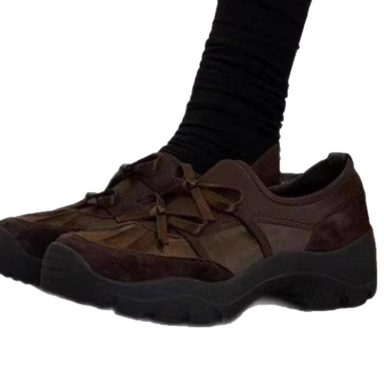 Sheepskin Version~ Niche Ballet Style Bow Sports Loafers Women's Retro Suede One-pedal Thick-soled Small Leather Shoes