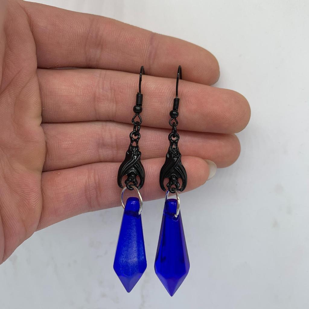Geometric Bat Crystal Square Pillar Earrings