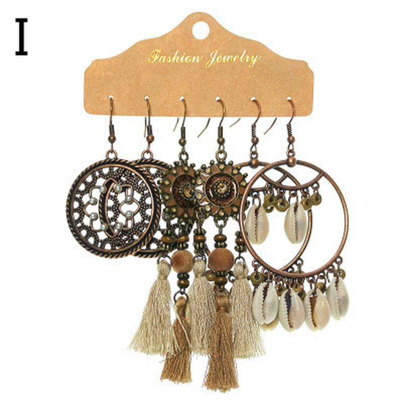 Vintage Big Round Multicolor Beaded Earrings Set for Women Ethnic Boho Tassel Feather Long Dreamcatcher Drop Earrings Jewelry