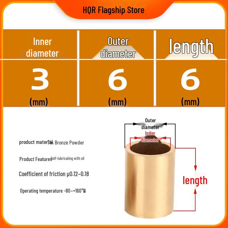 Self-Lubricating Oil-Impregnated Copper Bearing Bushing, Inner Guide 3-5, 6-8, 10-14, 15-32