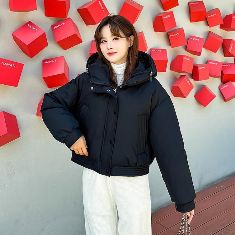 Women Autumn Winter Warm Thickened Cotton Padded Hooded Coat Solid Color Outwear Jacket