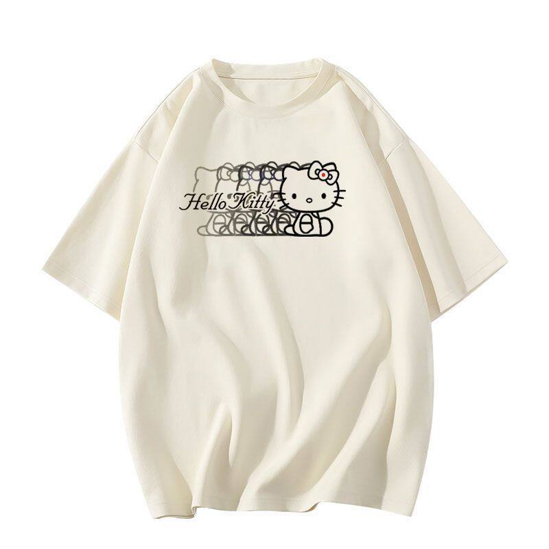 Cotton Kitty Cat White Short-sleeved T-shirt Women's Summer American High Street Design Sense Niche Half-sleeved Loose Top