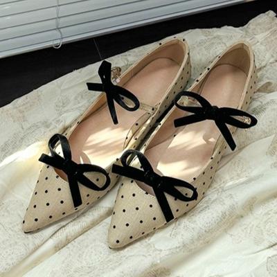 Cute Bow Double Buckle Low Heel Pumps Women Fashion Polka Dot Pointed Toe  Shoes Comfort Soft Sole Commuter Office Shoes
