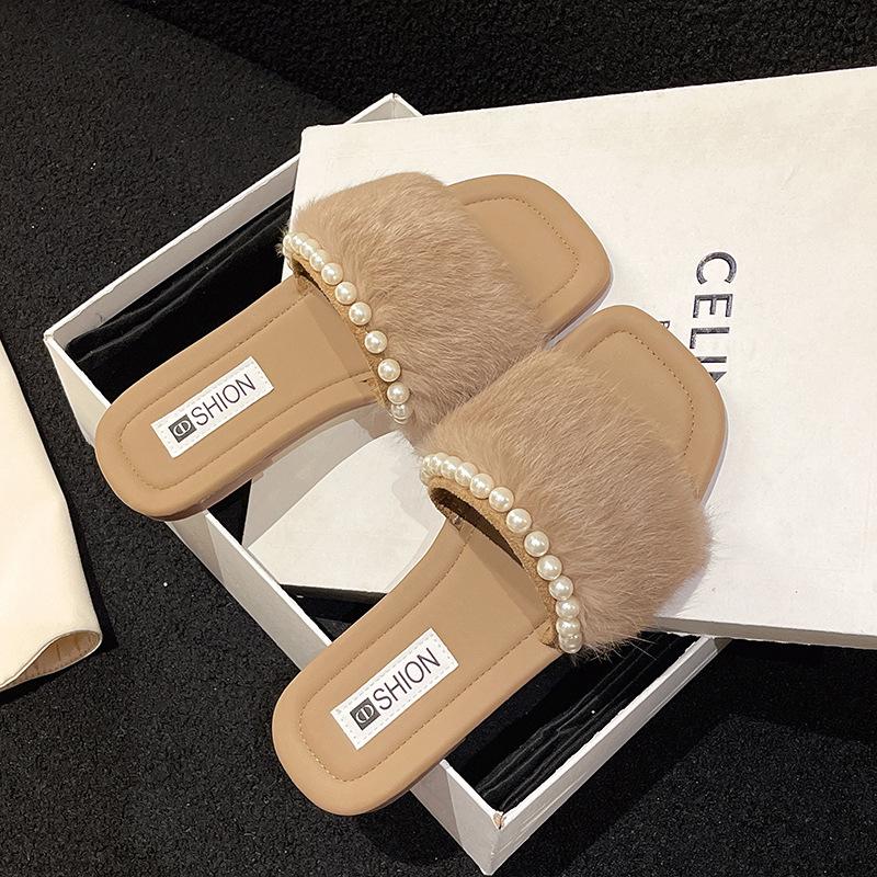 Mao Mao Slippers Women's 2025 Autumn and Winter New Outer Wear Fashion Temperament Flat Bottom One-word Shoes Women