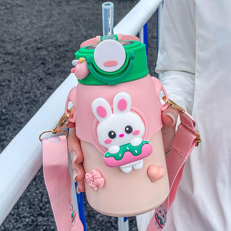 Children's thermos cup for school girls rabbit water cup food grade 316 with straw kettle for primary school students