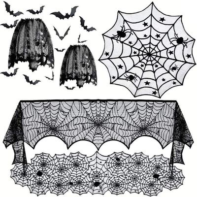 Black Lace Halloween Spiderweb Table Runner - European & American Style