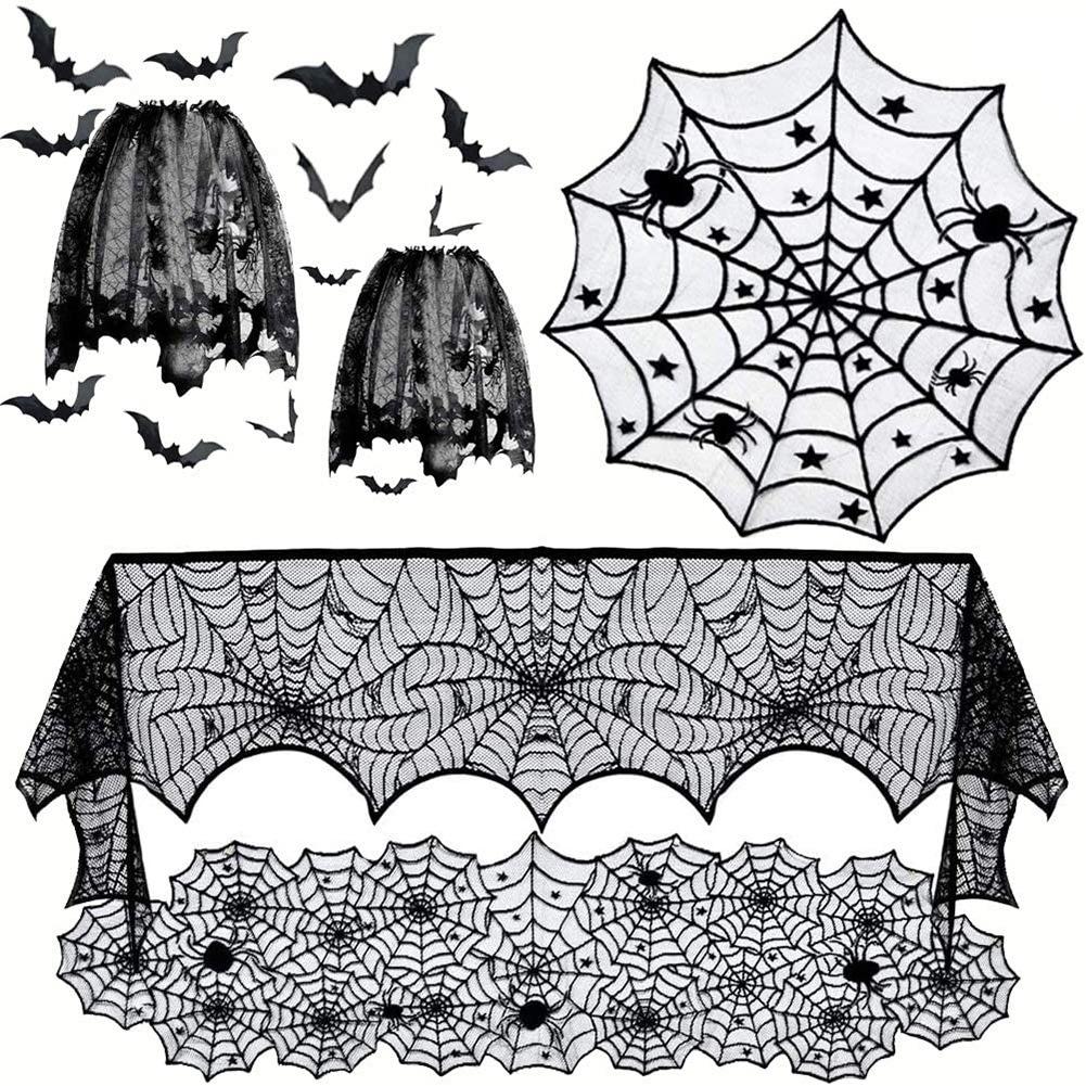 Black Lace Halloween Spiderweb Table Runner - European & American Style