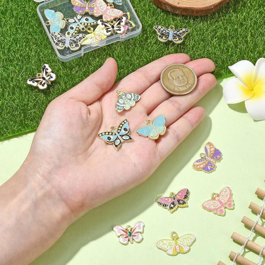 Ornazy 20 pcs 10 Styles Enamel Butterfly Charms Gothic Charms Halloween Moth Animal Insect Lucky Charms for Jewelry Making Keychains Earrings Women